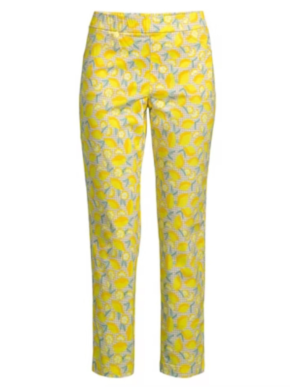 Lands End Lemon Print Mid Rise Pull-On Chino Petite Pants